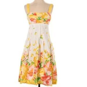 R&K Cotton Cottagecore Peasant White Spring Floral Tea Length Apron Dress Sz 8